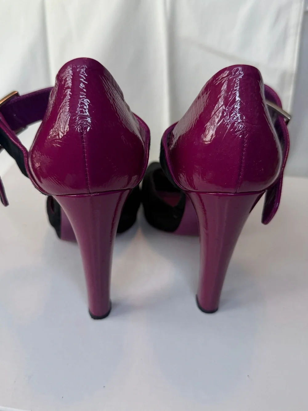 Sergio Rossi Black Suede Peep-Toe Heels with Purple Leather Insole